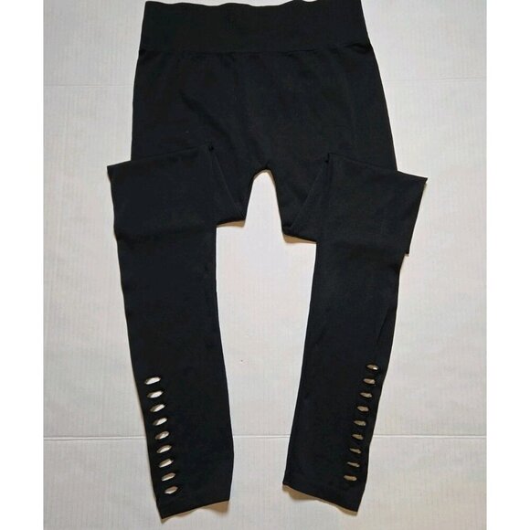 Eye Candy Leg Cutout Cropped Thin Sheer Leggings Extra Large Womens Black - Picture 1 of 5